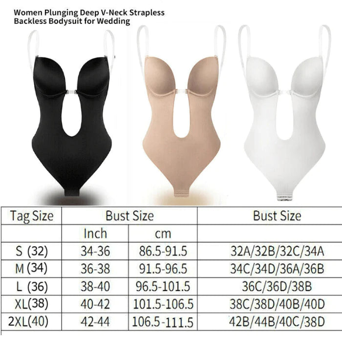 FAJA SEXY BACKLESS BODY SHAPER SEAMLESS DEEP BODYSUIT WITH PADDED BRA